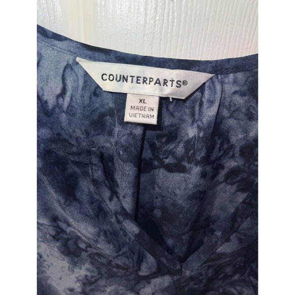 Counterparts Blouse Womens XL Blue Marbled Elastic Waist Top Split Neck Fairy - Picture 3 of 7